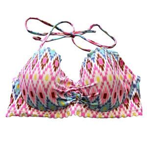 Victoria's Secret Halter Tie Bright Aztec Print Swim Top Size 34C